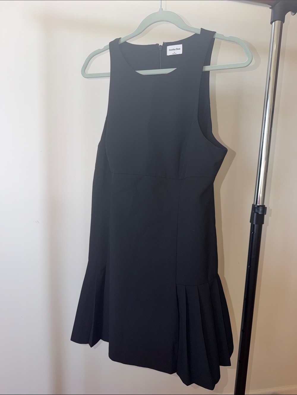 Aritzia Black Sleeveless Midi Dress with Pleated Hem
